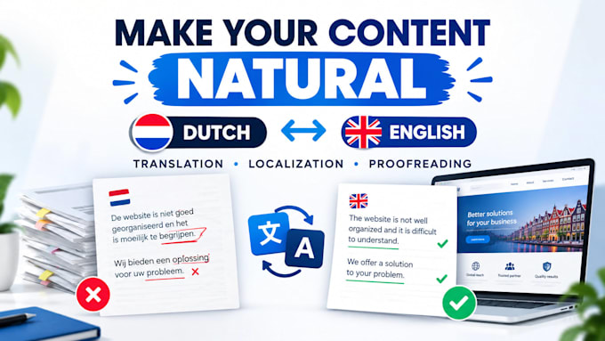 make dutch english content natural with translation, localization, proofreading