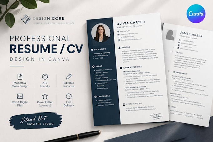 create a professional resume CV design in canva
