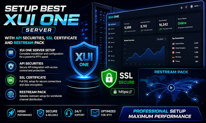 setup best xui one server with API securities, SSL certificate and restream pack