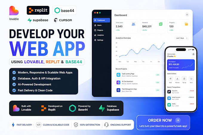 develop your web app using lovable replit and base44