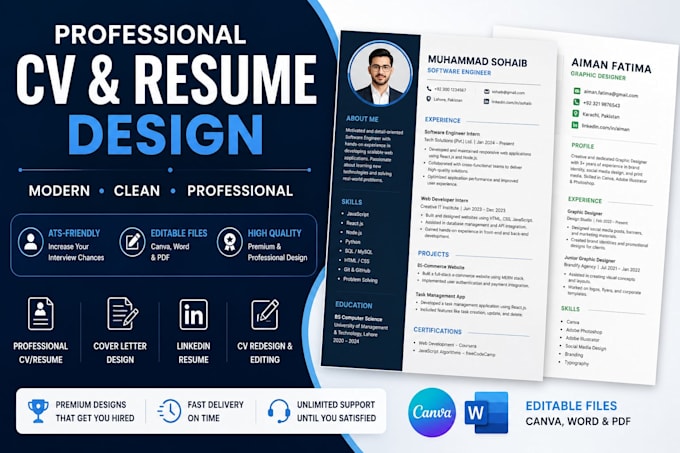 create a professional CV resume and canva designs