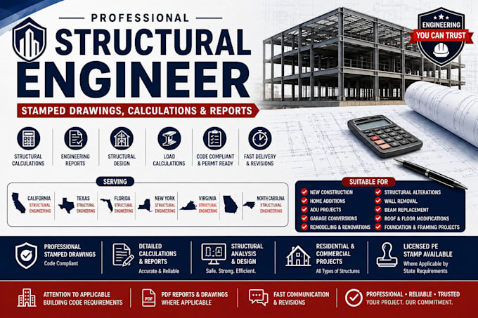be structural engineer for stamped drawings structural calculation and reports