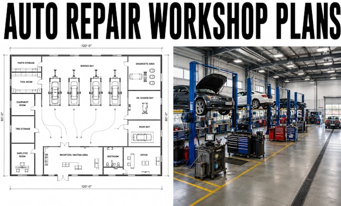 design auto repair workshop floor plans industrial garage blueprint package