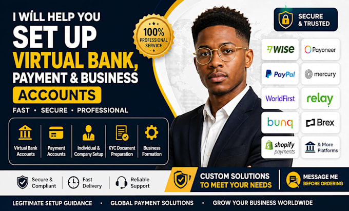 help you set up virtual bank, with llc,ltd and shopify payment