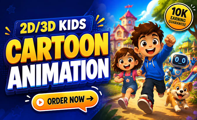 create 2d 3d cartoon animation video, kid learning, kid animation video