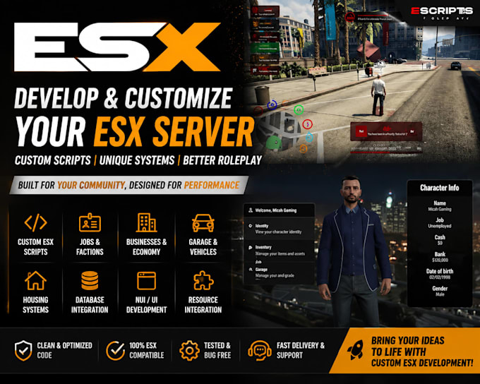 develop, fix bugs and customize custom fivem esx scripts and sever