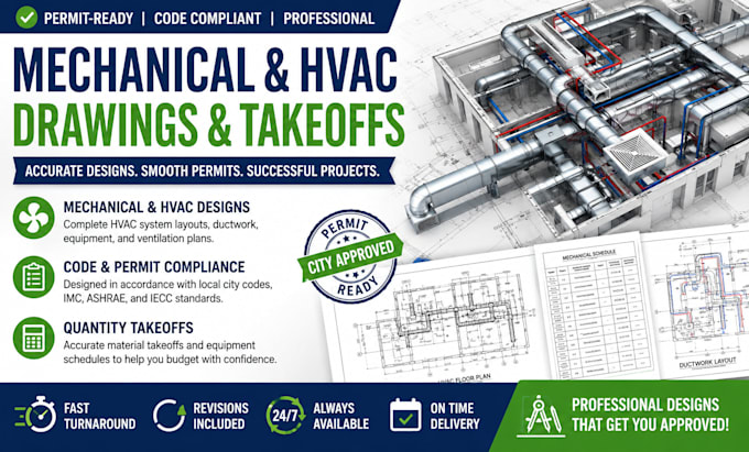 design hvac and mep drawings for city permit plan