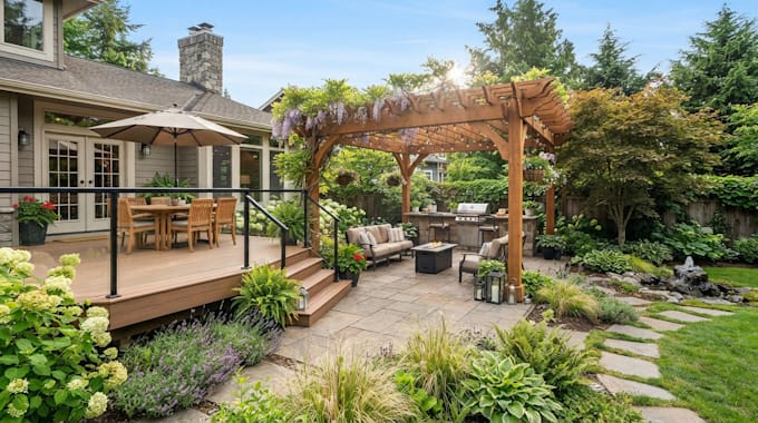 create a backyard design, patio design, deck plan, or pergola layout