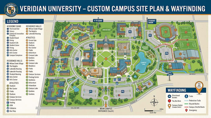 design custom campus, property, site plan and wayfinding maps