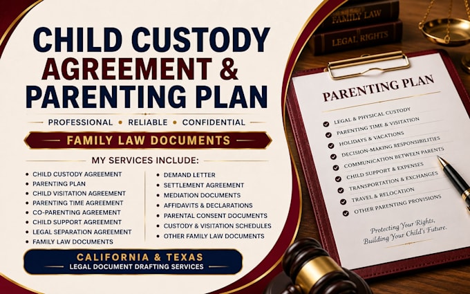 draft texas ca child custody agreement parenting plan family law documentation
