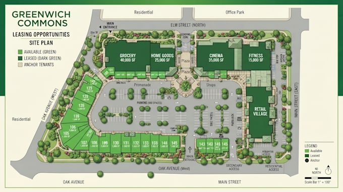 design a commercial property map, leasing layout, and retail site plan