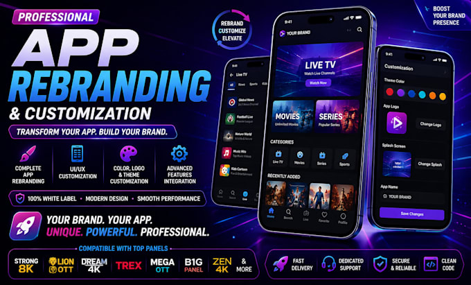app rebrand, ios app,android app apk, xciptv,tivimate, ibo, smarter pro,app