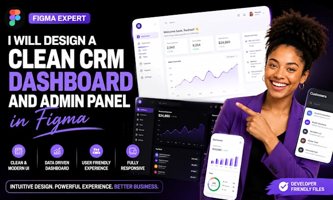 design a clean CRM dashboard and admin panel in figma