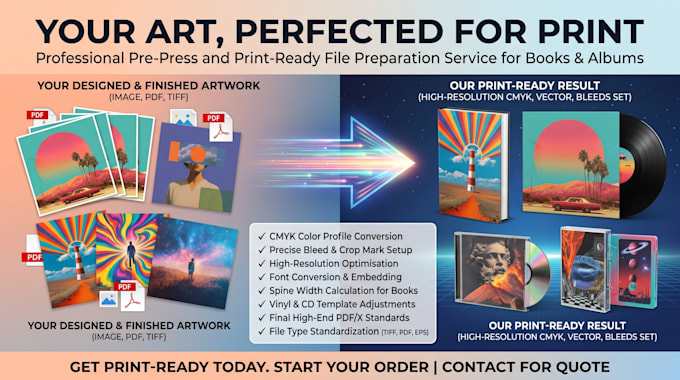 pro prepress service for book, vinyl,cd, cassettes covers