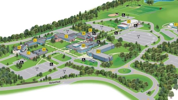 design a 3d isometric campus, resort and park map