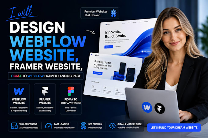 design webflow website, framer website, figma to webflow framer landing page