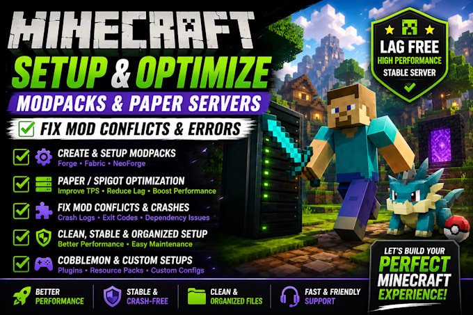setup minecraft modpacks, optimize paper servers, and fix mod conflicts