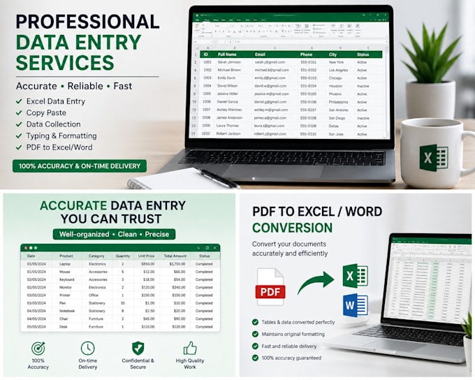 do accurate data entry, excel, copy paste and PDF to excel