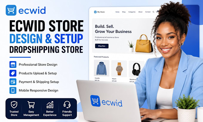 setup ecwid website design ecommerce dropshipping online store products upload