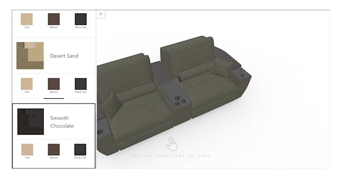 create a 3d sofa configurator using threejs and webgl