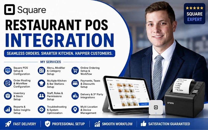 integrate square kds kitchen printer restaurant pos system