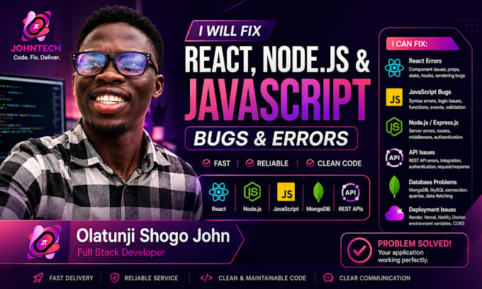 fix react javascript nodejs bugs errors and API issues