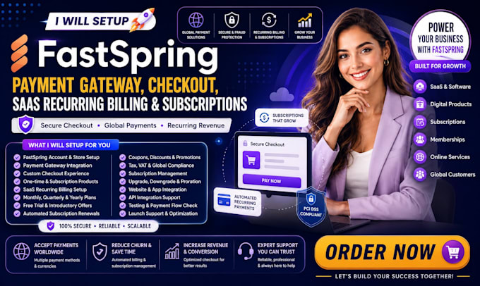 setup fastspring payment gateway checkout saas recurring billing subscriptions