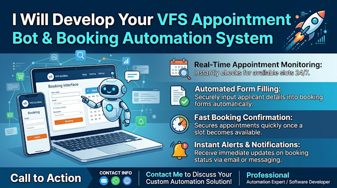 develop booking appointment bot,vfs bot,booking bot,vfs appointment