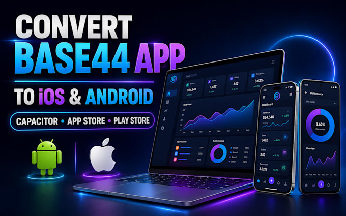 convert base44 to ios base44 to android using capacitor publish ios google play