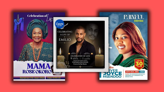 design funeral program, obituary flyer and memorial card