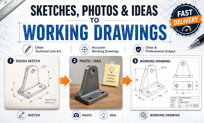convert sketches photos and ideas into working drawings