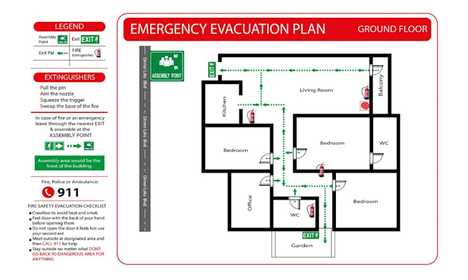 design fire emergency evacuation plan, map, diagram