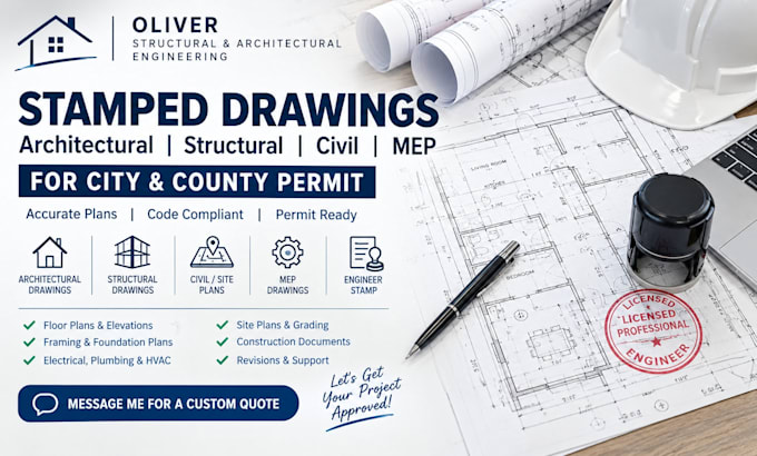 stamp architectural structural and mep drawings for city permit