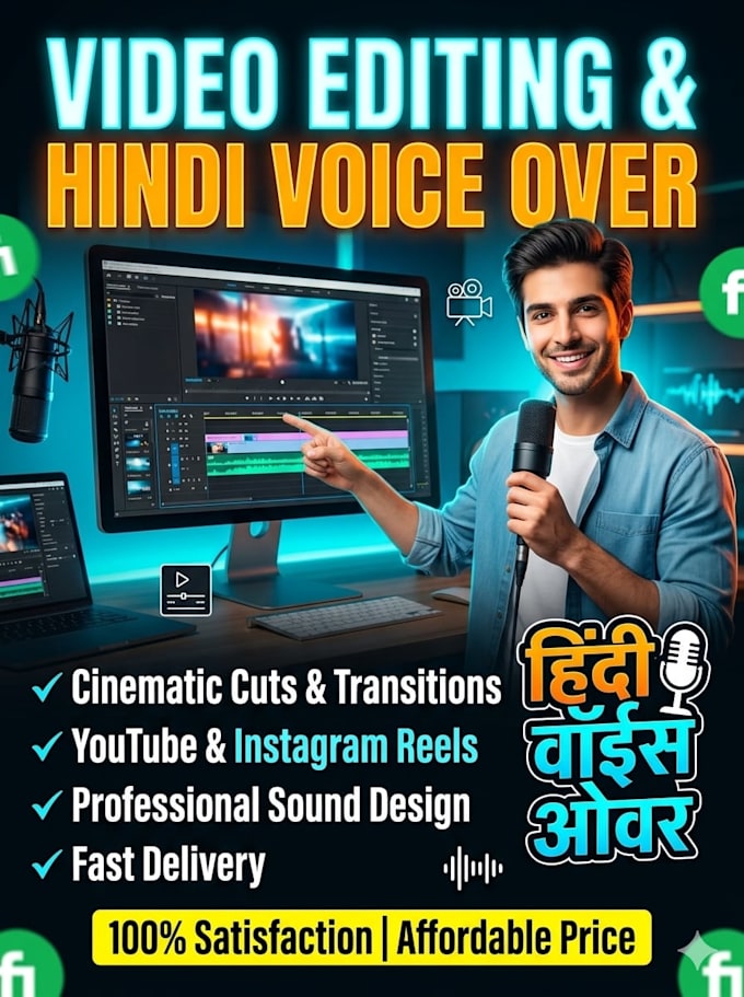 do professional video editing and professional hindi voice over