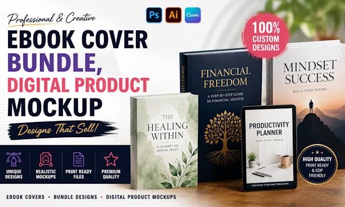 design ecover bundle, digital product mockup and ebook cover