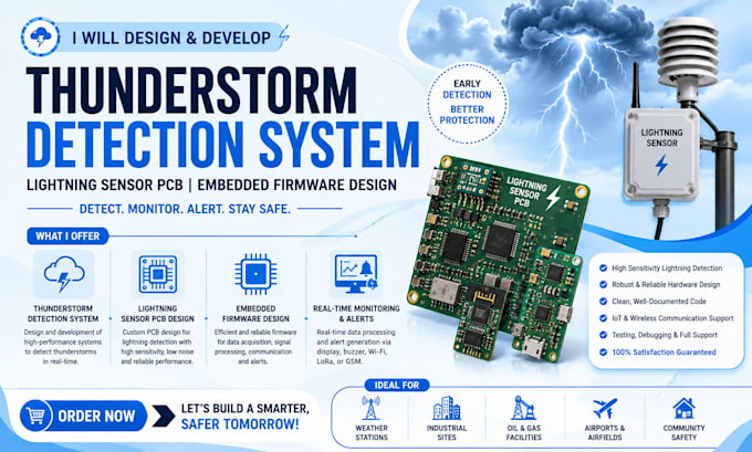 do thunderstorm detection system, lightning sensor pcb, embedded firmware design