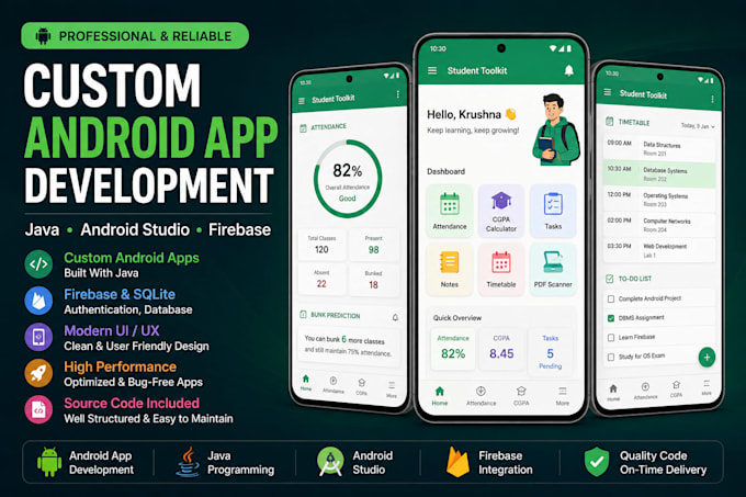 develop a custom android app in java and android studio