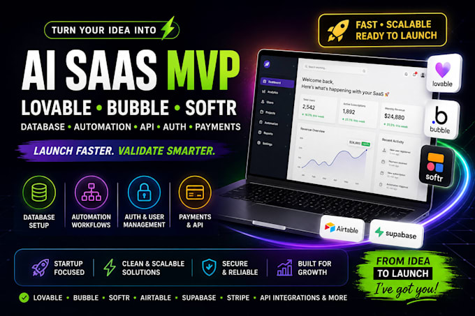 build ai saas mvp with lovable bubble softr airtable database automation setup