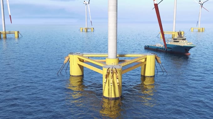 create 3d industrial animation offshore wind turbine technical engineering video