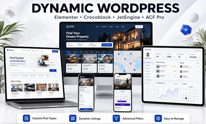build dynamic wordpress website using elementor crocoblock jetengine and acf pro