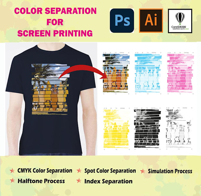do professional screen print color separation with halftone