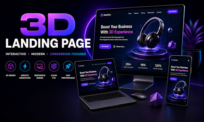 design an interactive 3d landing page for your business