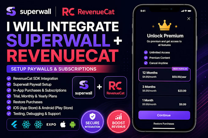 integrate superwall revenuecat paywall and subscriptions in your mobile app