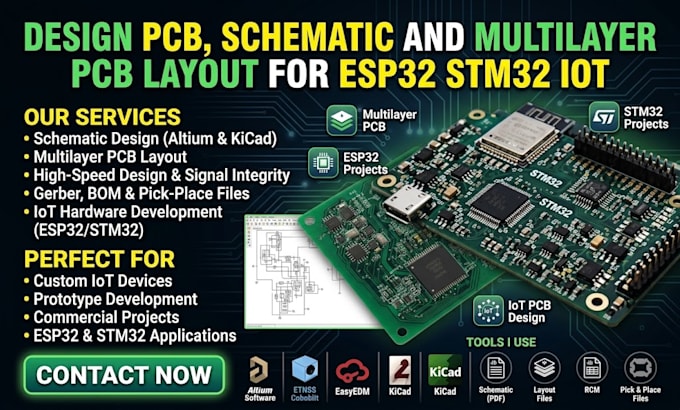 design pcb, schematic and multilayer pcb layout for esp32 stm32 iot