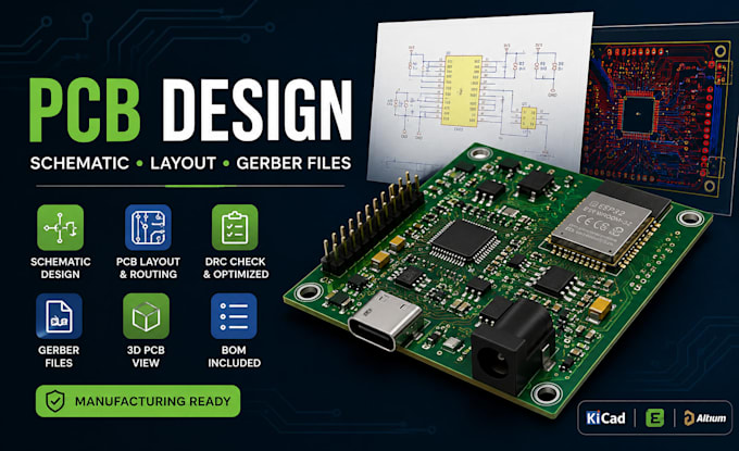 do pcb design, pcb layout, schematic and circuit design with geber files, kicad