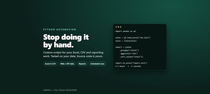 create a python script to automate your excel and data tasks