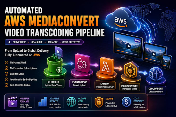 build an automated AWS mediaconvert video transcoding pipeline