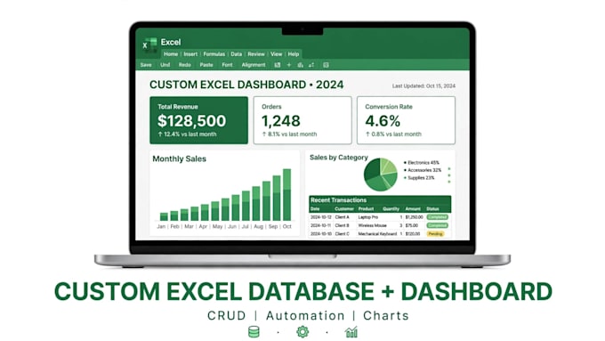 create a custom excel database with dashboard and crud system