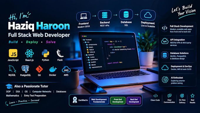 develop full stack web apps with react, flask, apis and devops