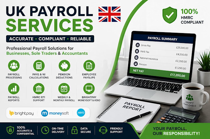 do UK payroll, paye, hmrc rti submissions and payslips